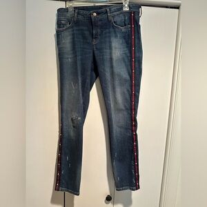 Women's Blue Jeans with Red Stripe